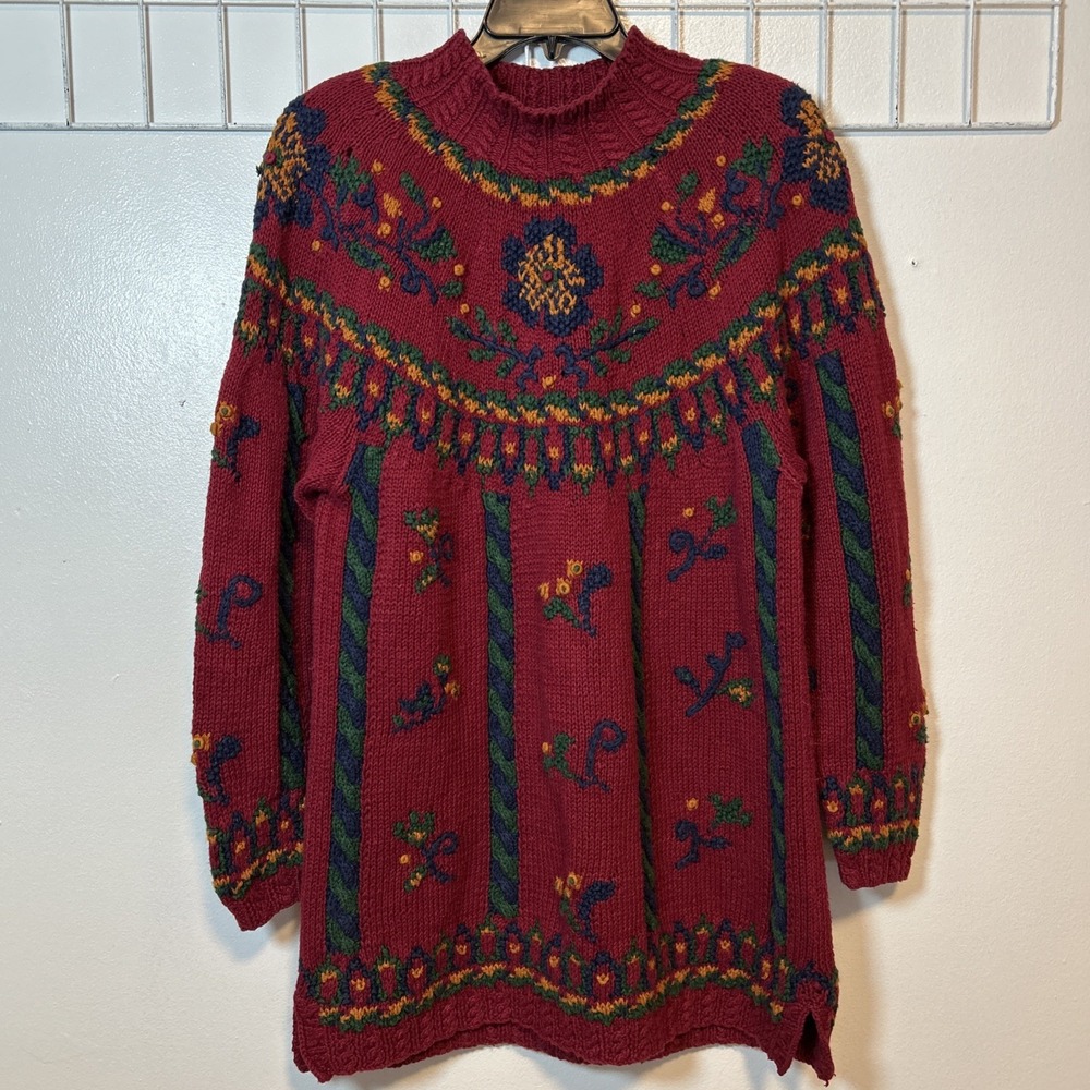 Vtg Signatures By Northern Isles Women M Sweater Floral Cable Knit By‎ Hand 6288